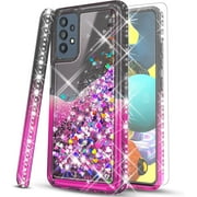 Starshop Case for Google Pixel 7, +Glass Screen Protector, Liquid Glitter Quicksand Bling Diamond Black/Pink
