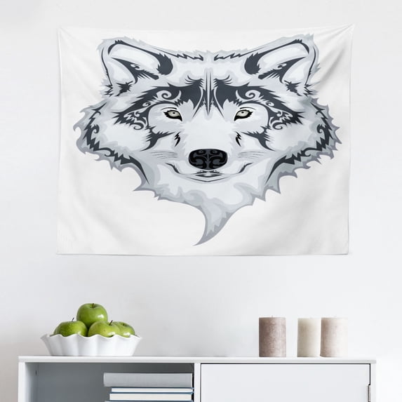 Tattoo Tapestry, Big Cat Famous of The Courage Leopard Head with Spots Print, Fabric Wall Hanging Decor for Bedroom Living Room Dorm, 2 Sizes, White and Black, by Ambesonne