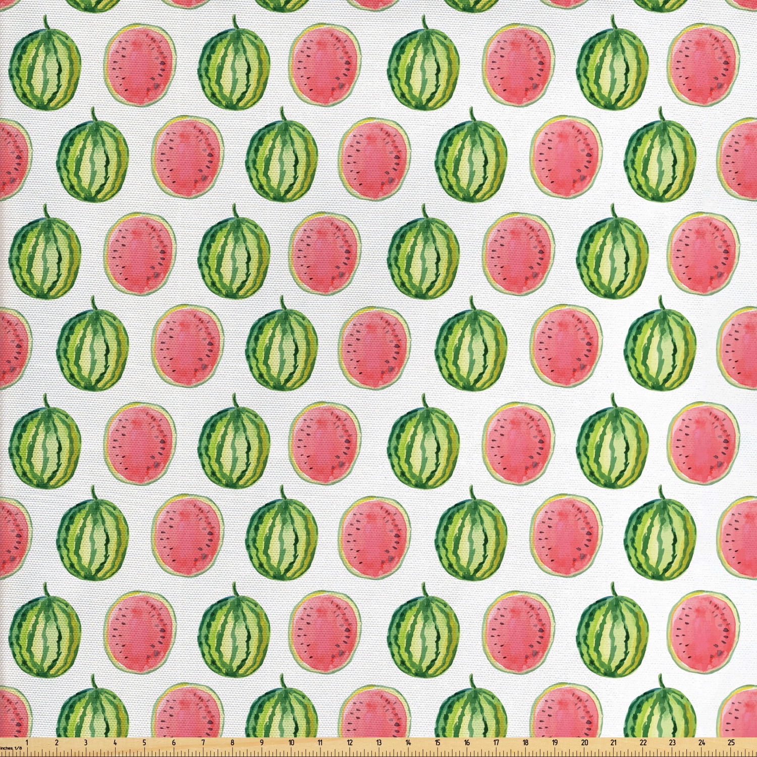 Watermelon Fabric by The Yard, Watercolor Style Tropical Fruit Pattern
