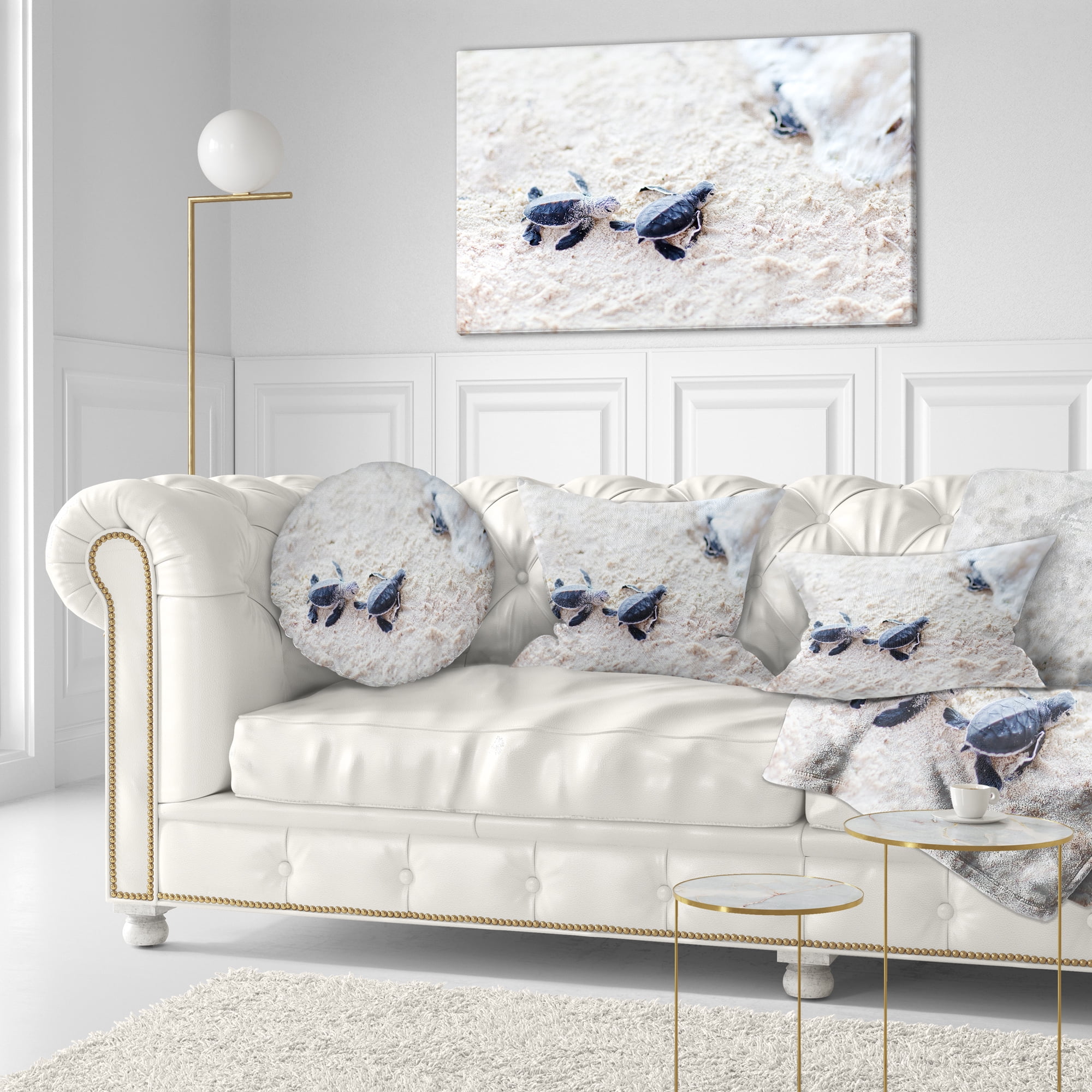 Designart Baby Green Turtles on Sand - Animal Throw Pillow - 12x20