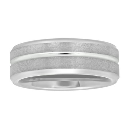 Men's Tungsten 8MM Satin and High Polish Grooved Wedding Band - Mens Ring