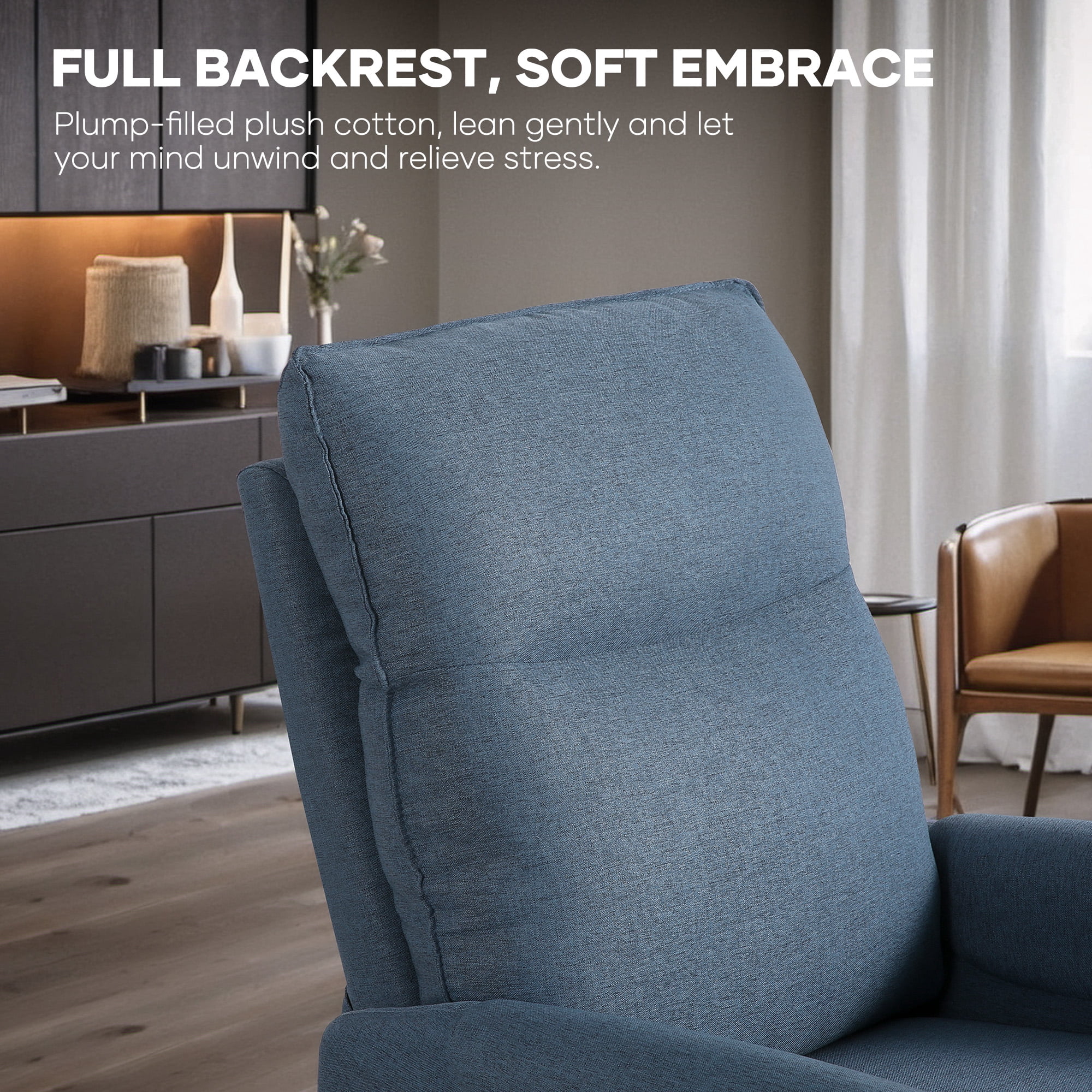 MARNUR Electric Recliner Chair with USB Charge Port, Weight Capacity 360lb, One Button Free Control Angle, Fluffy Plush Backrest, Linen, Blue