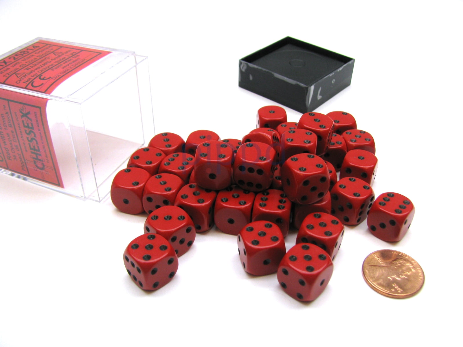 CHESSEX opaque 12mm SET OF D6 RED AND WHITE DICE 36 