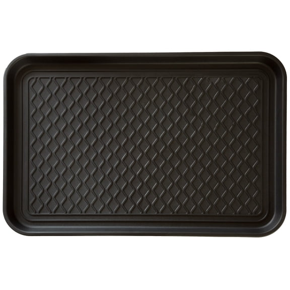Stalwart Large Boot Tray – All-Weather Indoor/Outdoor Shoe Mat with Raised Edge, 23.75” x 15.5”, Black