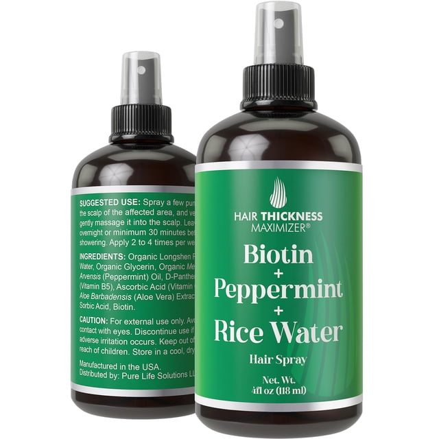 Spray para el crecimiento del cabello, maximizador del grosor del cabello, biotina, aceite de menta y agua de arroz