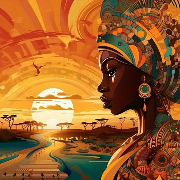 5D DIY Artificial Full Diamond Painting Set - Adult Beginner, African Sunset Scenery Diamond Art, Sparkling Rhinestone, for Home Wall Decor & Gift - Perfect for Art Lovers & Adults