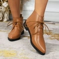 thumbnail image 3 of PU Leather Ankle Boots for Women Pointed Toe Lace up Oxfords Shoes Business Casual Work Booties, 3 of 7