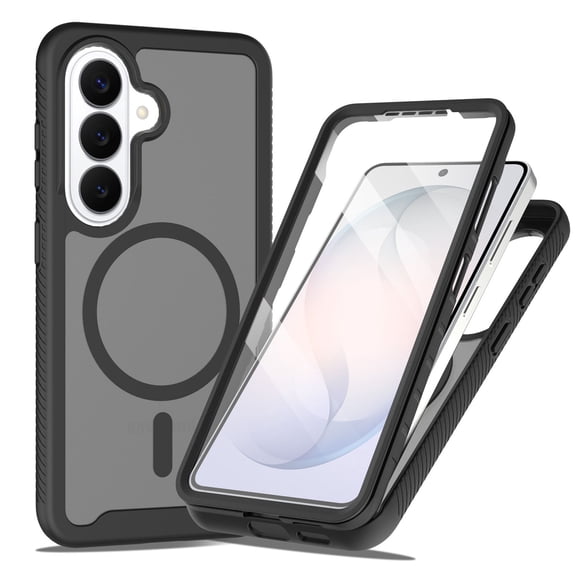 ELEHOLD For Samsung Galaxy S26 Magnetic Case,Dual-Layer Shockproof Frosted Full Body Built-in Screen Protector Non-Slip Cover , Black