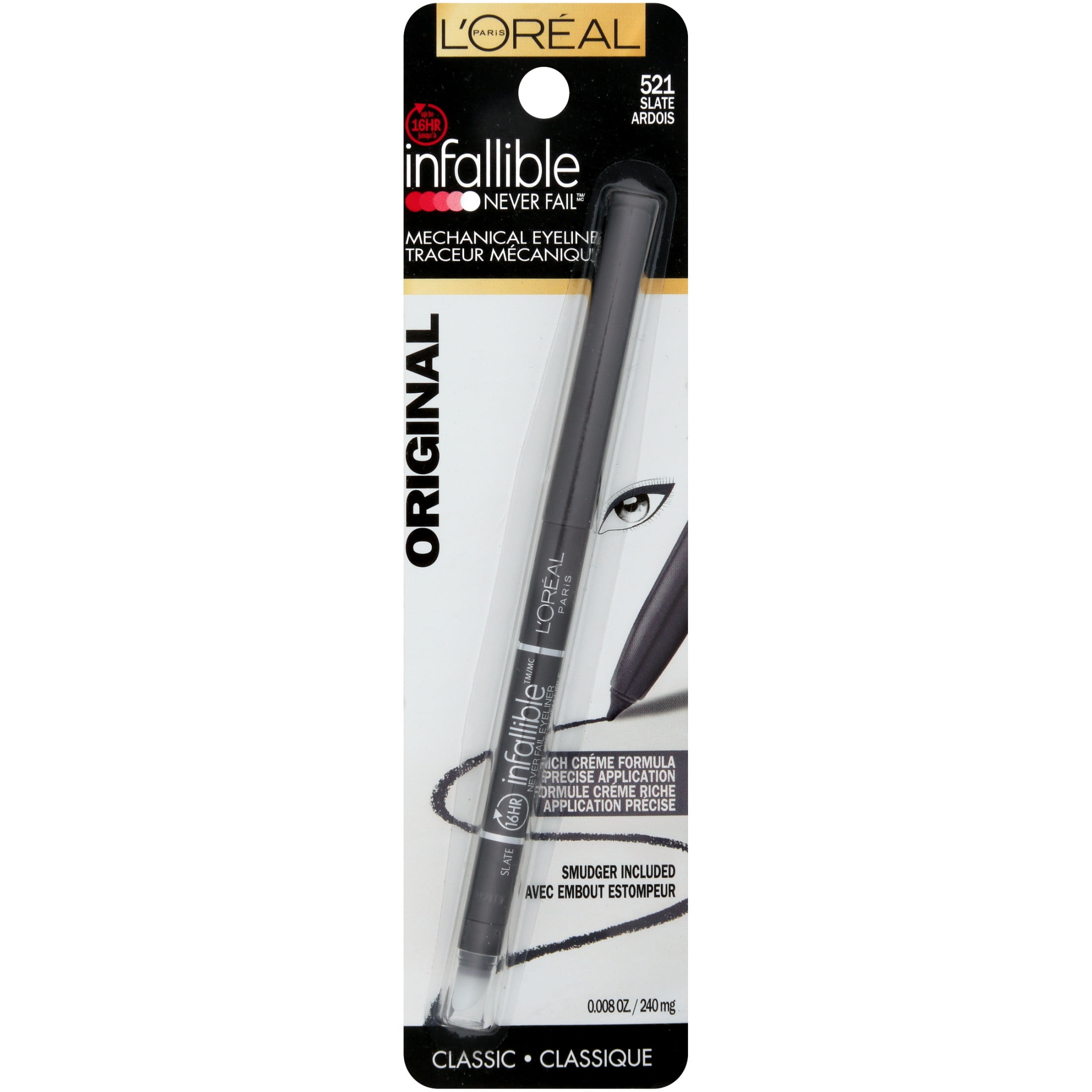 (2 pack) L'Oreal Paris Infallible Never Fail Pencil Eyeliner with Built in Sharpener, Slate, 0.008 oz.