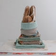 thumbnail image 3 of Creative Co-Op Handwoven Linen Bread Basket with Gingham Lining, Aqua and Natural, 3 of 5