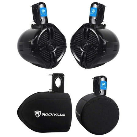 Pair Rockville RWB65B 6.5" Black 250 Watt Marine Wakeboard Tower Speakers Covers