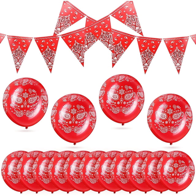 Décoration de Fête à Thème Cowboy Inclut 2 Pcs Bannière Fanion Bandana 24 Pcs Ballons Western Cowboy pour Fournitures de Fête à Thème Western Cowboy (Rouge)