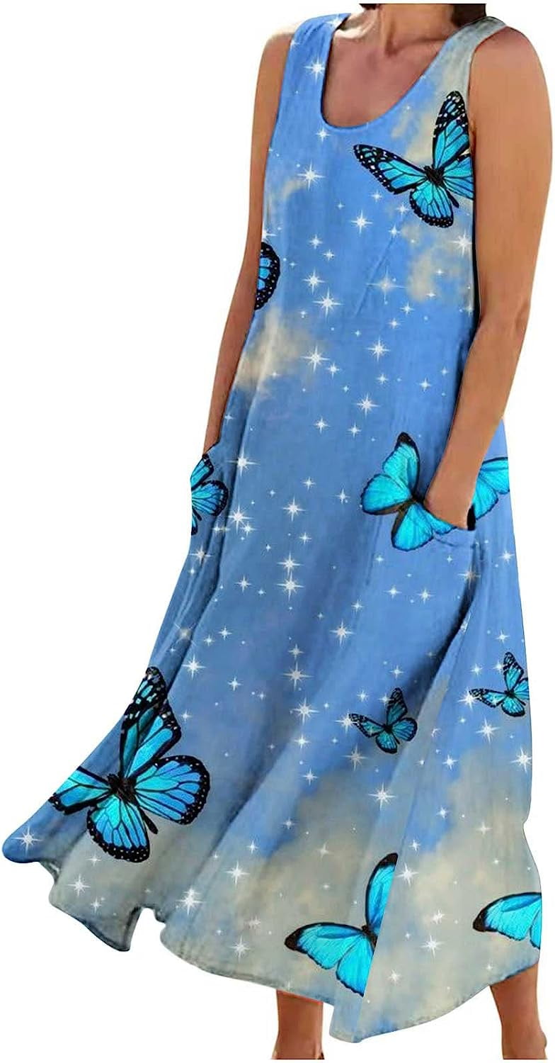 Tank Dresses for Women 2023 Summer Floral Print Sleeveless Boho Dress ...