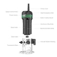 thumbnail image 2 of 110V 800W Compact Wood Router Tool Handheld Palm Routers for Woodworking with 6 Variable Speed Electric Trimmer Wood Router with 15pcs 1/4" Router Bits and Tool Case, 2 of 9