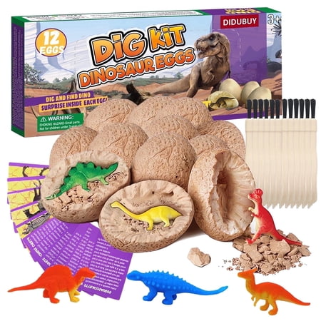 DIDUBUY Dinosaur Eggs Toys, 12 pack Dino Fossil Egg Dig Kit Science Sets, Dino Surprise Toys with 12 Dinosaurs, Easter Basket Stuffers, Birthday Gifts for Kids 3+