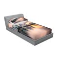 thumbnail image 2 of Ambesonne Landscape Fitted Sheet & Pillow Sham Set, Downtown City Skyline, Twin, Teal Peach Grey, 2 of 2