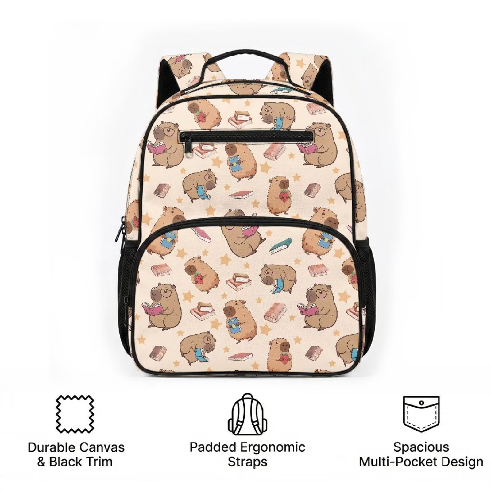 Pzuqiu Cute Capybara Print 13.5 Inch Preschool Backpack for Toddlers Kids Breathable School Bookbag with Adjustable Straps Multi Pockets Casual Daypack for Kindergarten