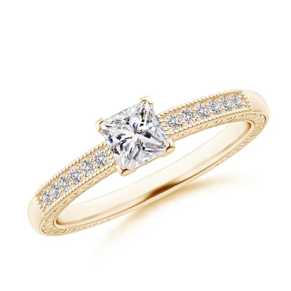 ANGARA Natural Princess Cut Diamond Ring in 14K Yellow Gold for Women (Size-4.2mm| Color-I-J| Clarity-I1-I2) | April Birthstone, Anniversary, Jewelry Gift for Women | Natural Diamond Ring