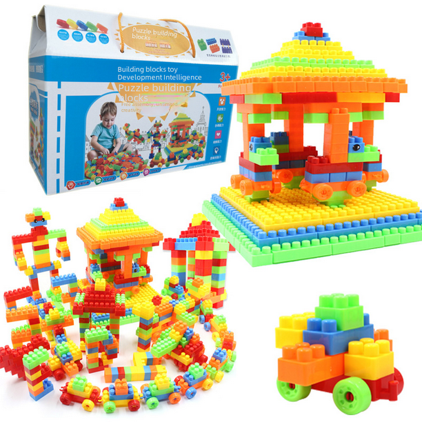 Juego de caja de regalo de bloques de construcción de plástico de partículas grandes ensamblados creativos para niños, juguetes educativos de educación temprana intelectual ensamblados.