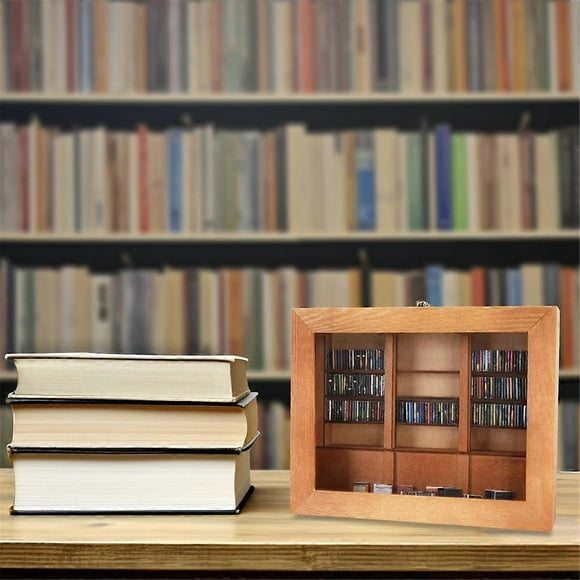 Relief Anxiety Bookshelf with 200Books Miniature Library Wooden Bookshelf Shake Away Your Anxiety A