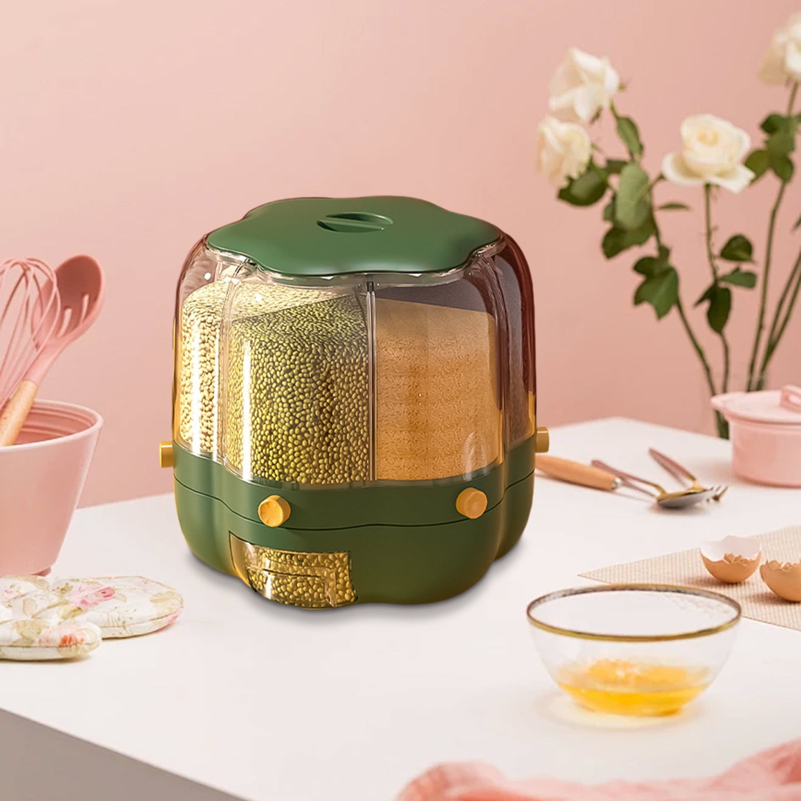Gnmfd Rotating Rice Grain Dispenser Storage Container Cereal Food Organizer with 6 Compartments Kitchen Space Saver Christmas Decorations Christmas Gifts for Teens