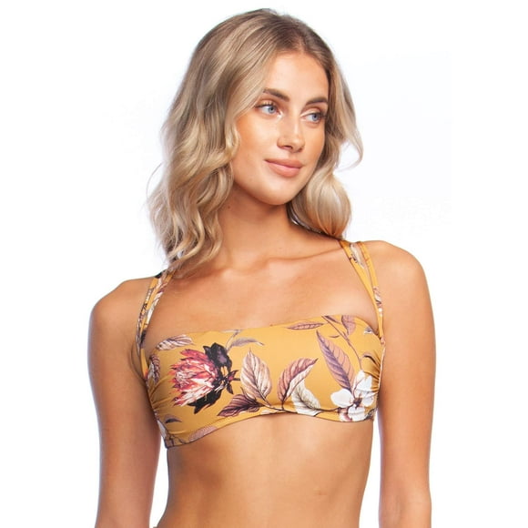 BCBGMAXAZRIA Women's Bandeau Crossback Bikini Bra Top, Gold, 6