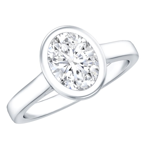 Rosec Jewels Oval Engagement Ring 1 ct - Lab Diamond Solitaire Ring 6x8 mm - Bezel Set - EF-VS Grade, 925 Sterling Silver, US 4.00