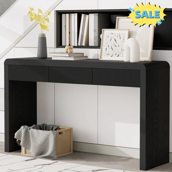 Tcbosik Entryway Console Table with Storage, 55.1" Modern Sofa Table with 3 Drawers, Narrow Foyer Table for Entryway, Hallway, Living Room, Black