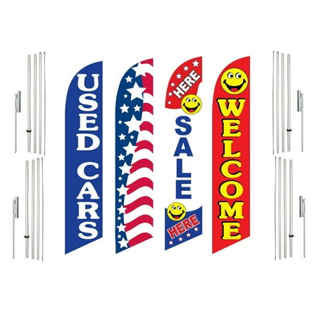 4 Swooper Flags With 4 Pole Kits Used Cars Patriotic Sale Here Welcome