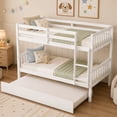 thumbnail image 6 of SESSLIFE Twin Over Twin Bunk Bed with Trundle, Convertible Wood Bunk Bed Frame with Ladder & Safety Guardrail, Separates into 2 Twin Beds, Space-Saving for Kids Bedroom, Guest Room, White, 6 of 10