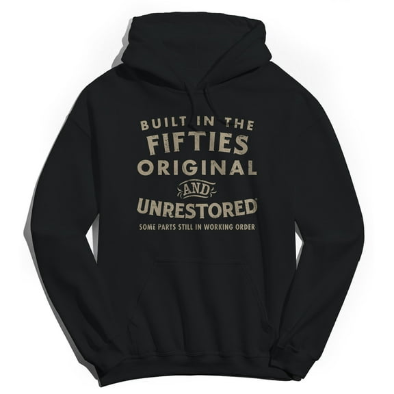 Original & Unrestored Built In The Fifties Graphic Black Men's Cotton Pullover Hoodie