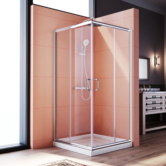 Sunny Shower Sliding Shower Door Corner Entry Shower Enclosure 34" D x 34" W x 72" H in Chrome Finish (Shower Base Not Included)