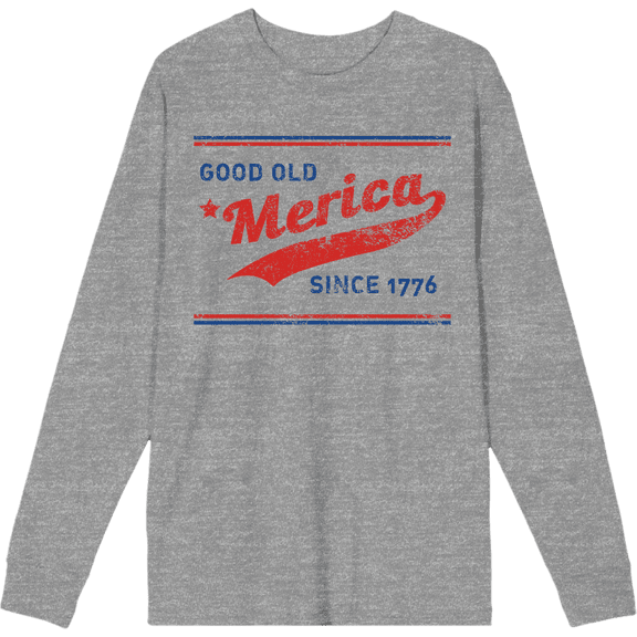 Americana Good Old 'Merica Since 1776 Heather Gray Adult Crew Neck Long Sleeve Tee-Medium