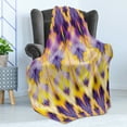 thumbnail image 4 of Ikat Soft Flannel Fleece Blanket, Ikat Pattern Dyeing Effect Illustration Resist of Colors Indonesian Boho Art Print, Cozy Plush for Indoor and Outdoor Use, 70" x 90", Purple Yellow, by Ambesonne, 4 of 5