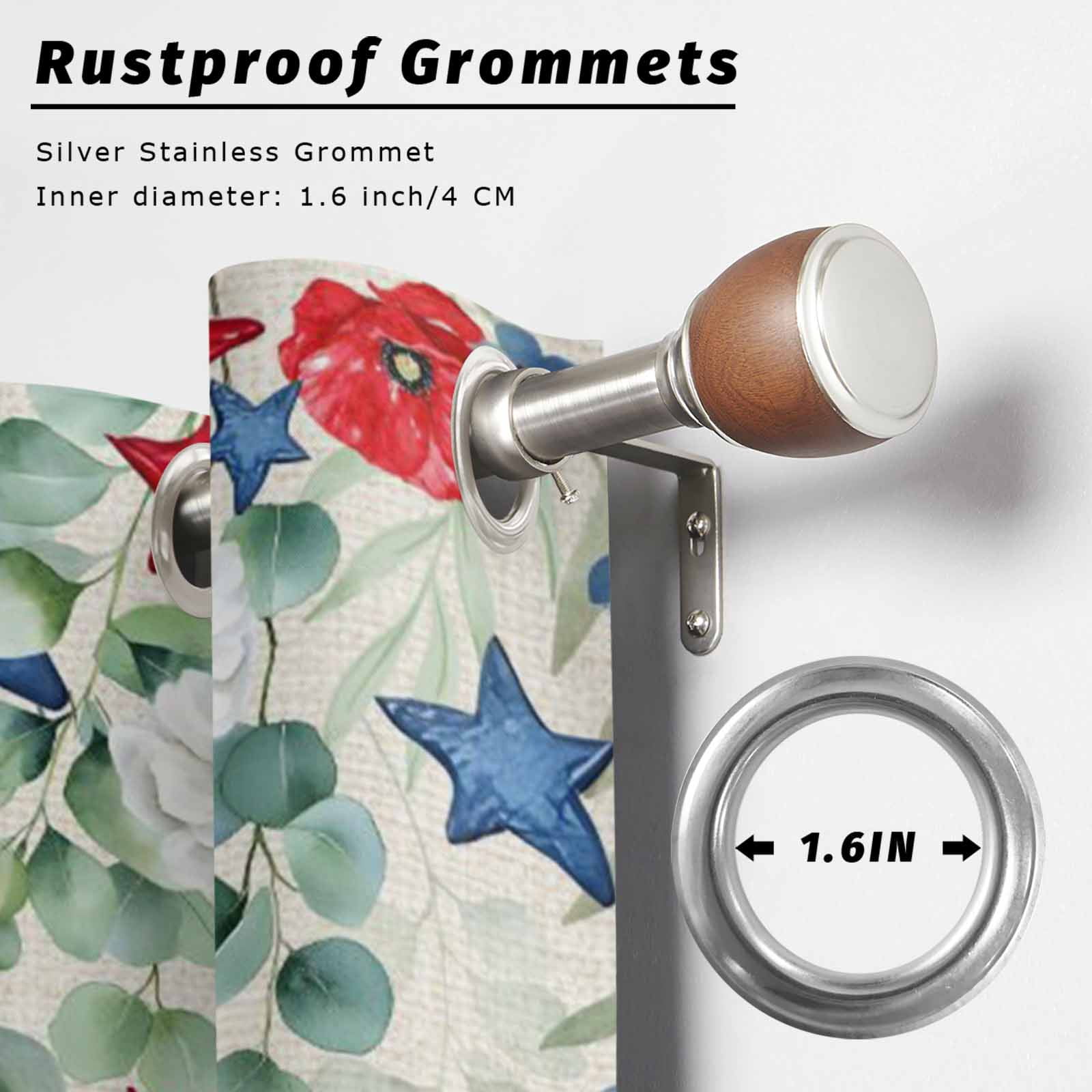 Independence Day Star Outdoor Curtains for Patio, Country Farmhouse Red Blue Star Leaf Flower Linen Sunshade Privacy Drapes Grommet Waterproof Outside Curtains for Porch Balcony 54"x95", 2 Panel