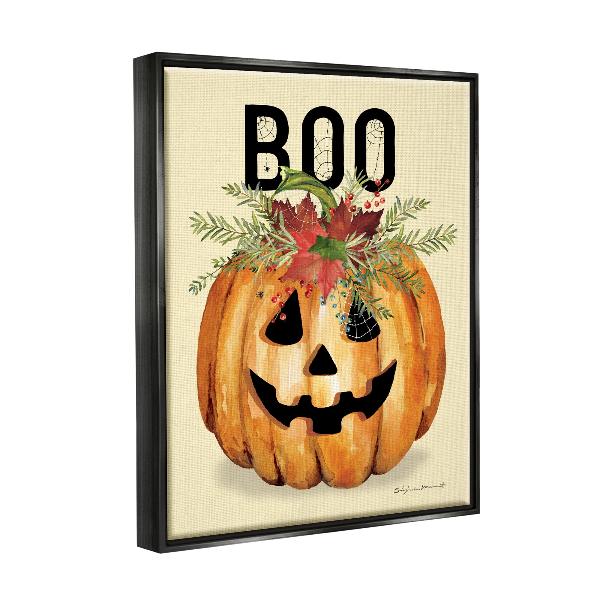 Stupell Industries Boo Seasonal Halloween Flowers Holiday Painting Black Floater Framed Art Print Wall Art
