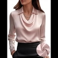 thumbnail image 4 of Camisas Elegantes de Larga con Cuello de Color Liso para Mujer, Camisetas Formales de Trabajo, Blusas Casuales de Oficina Rosa L, 4 of 6