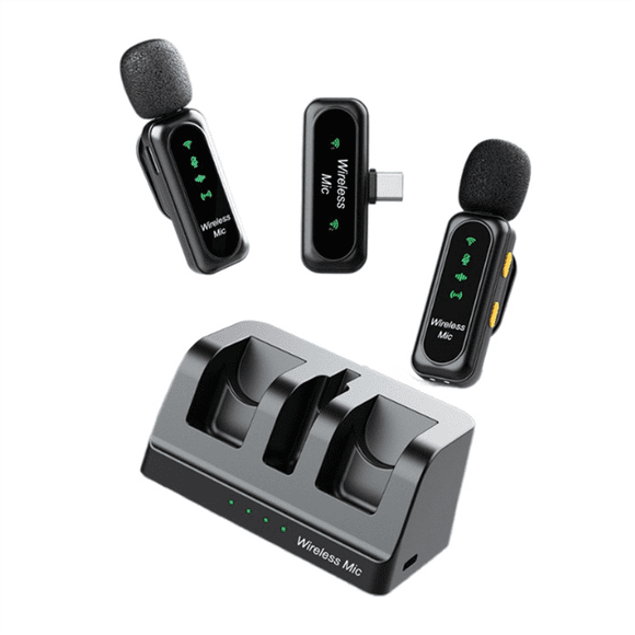 Wireless Lavalier Microphone 2 in 1 Mini Mic with Audio Noise Reduction for Vlog Live Podcast Content Creator