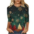 thumbnail image 2 of Fiudx Ofertas y Liquidaciones Camiseta con Estampado Navideño a La Moda para Mujer, Blusa con Mangas 3/4, Tops Informales con Cuello Redondo, 2 of 5