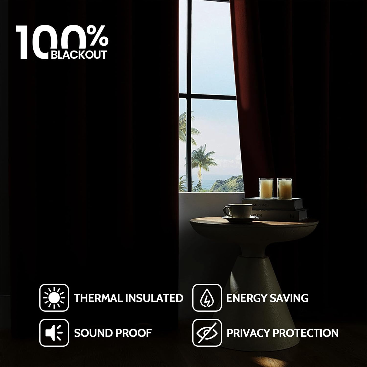 100% Blackout Burnt Orange Linen Curtains & Drapes 84 Inch Length 2 Panels Set, Full Room Darkening Grommet Insulated Thermal Window Panels for Bedroom/Living Room,52x84 inches