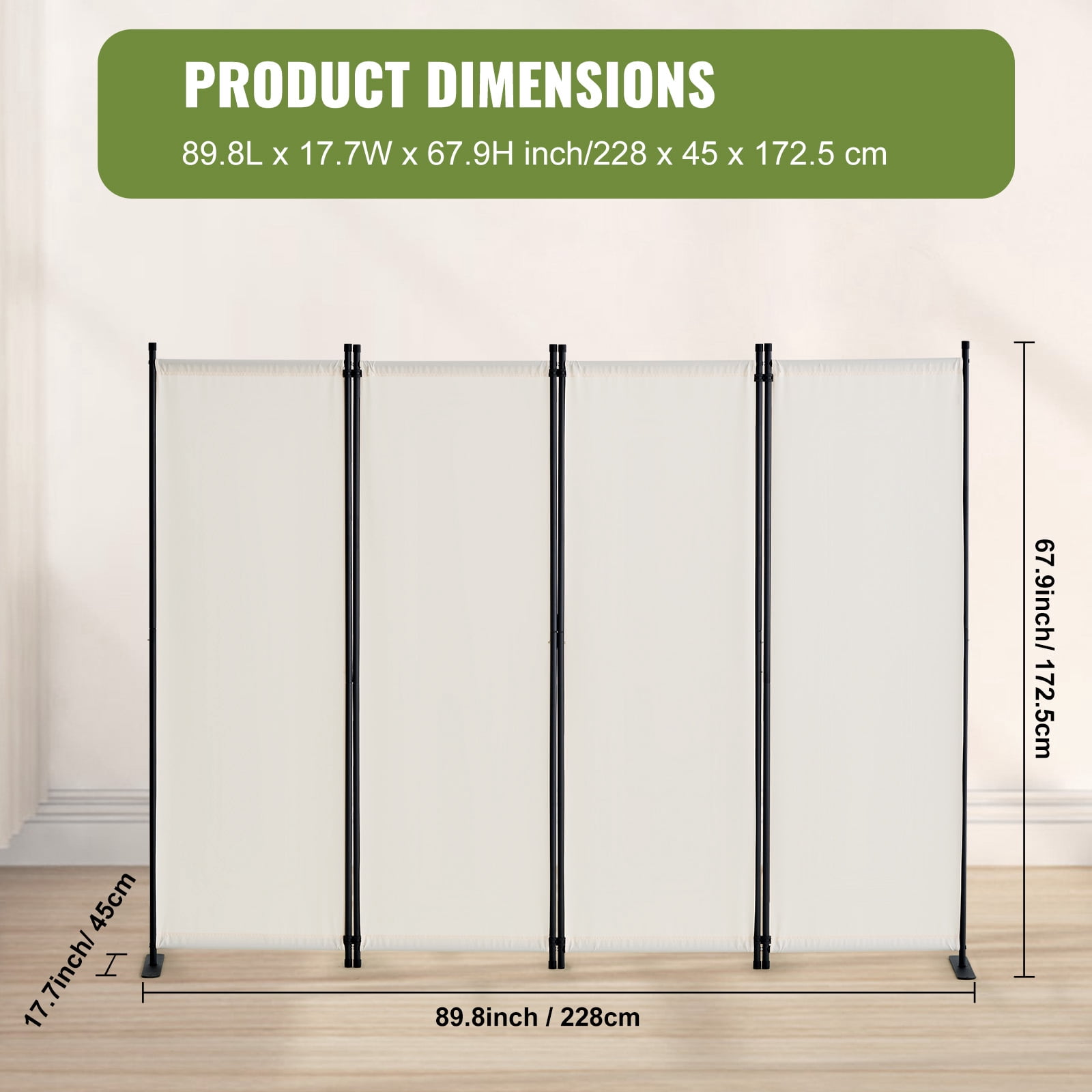 VEVOR Room Divider, 4 Panel Room Dividers and Folding Privacy Screens, Fabric Partition Room Dividers for Office, Bedroom, Dining Room, Study, Freestanding, White