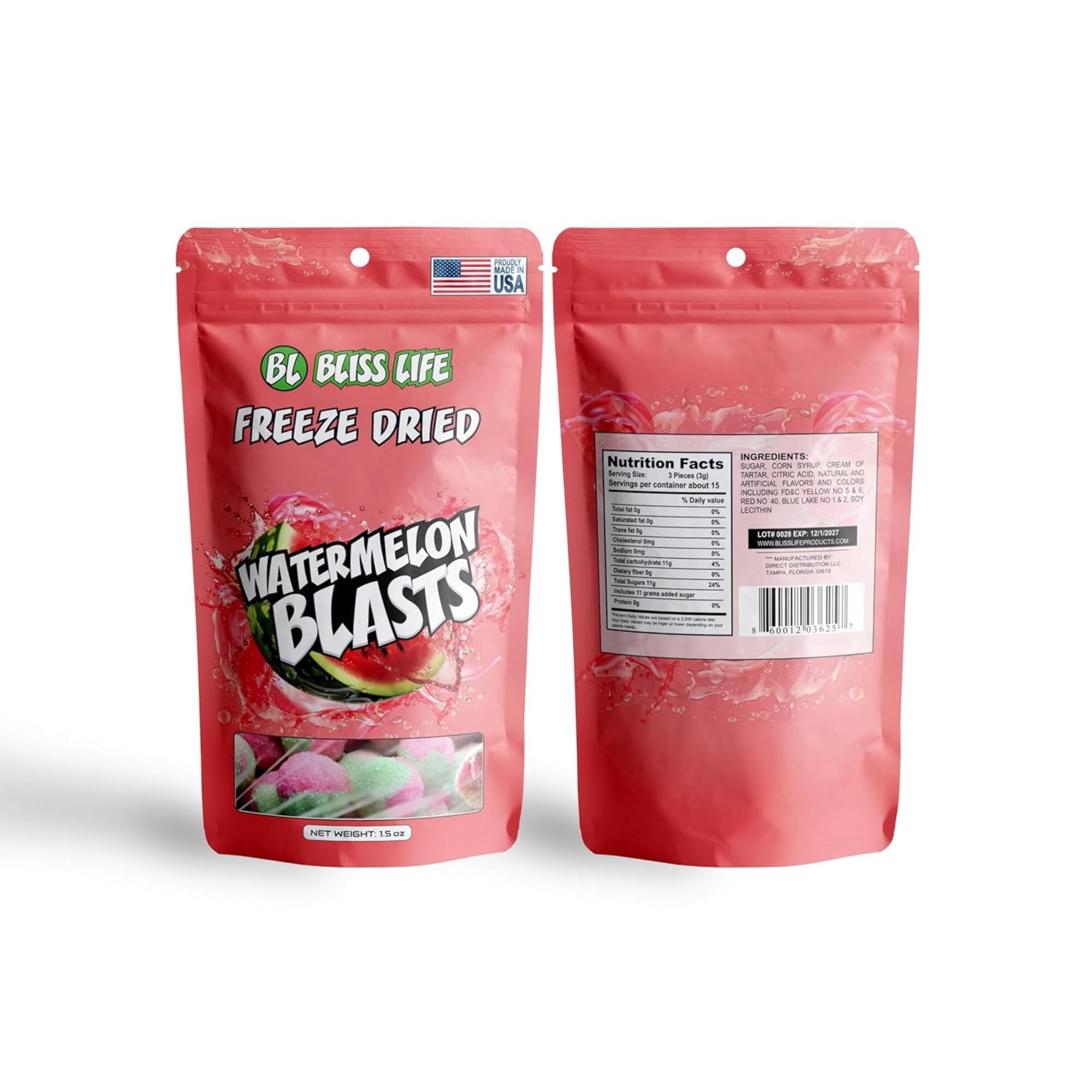 Bliss Life Freeze Dried Watermelon Blasts Non GMO Gluten-Free 1.5 oz