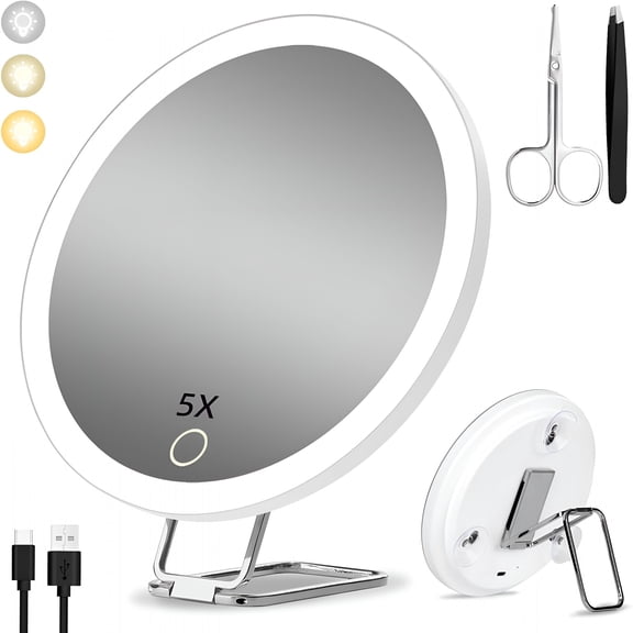 HIBIBUD 5X Magnifying Mirror with Light Lighted Magnifying Mirror – Large 6"