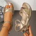 thumbnail image 3 of Rokment Sparkly Sequin Orthopedic Platform Sandals for Women Fashion Comfortable Leather Arch Support Wedge Chunky High Heel Dressy Summer Walking Shoes Gold Size 5.5, 3 of 9
