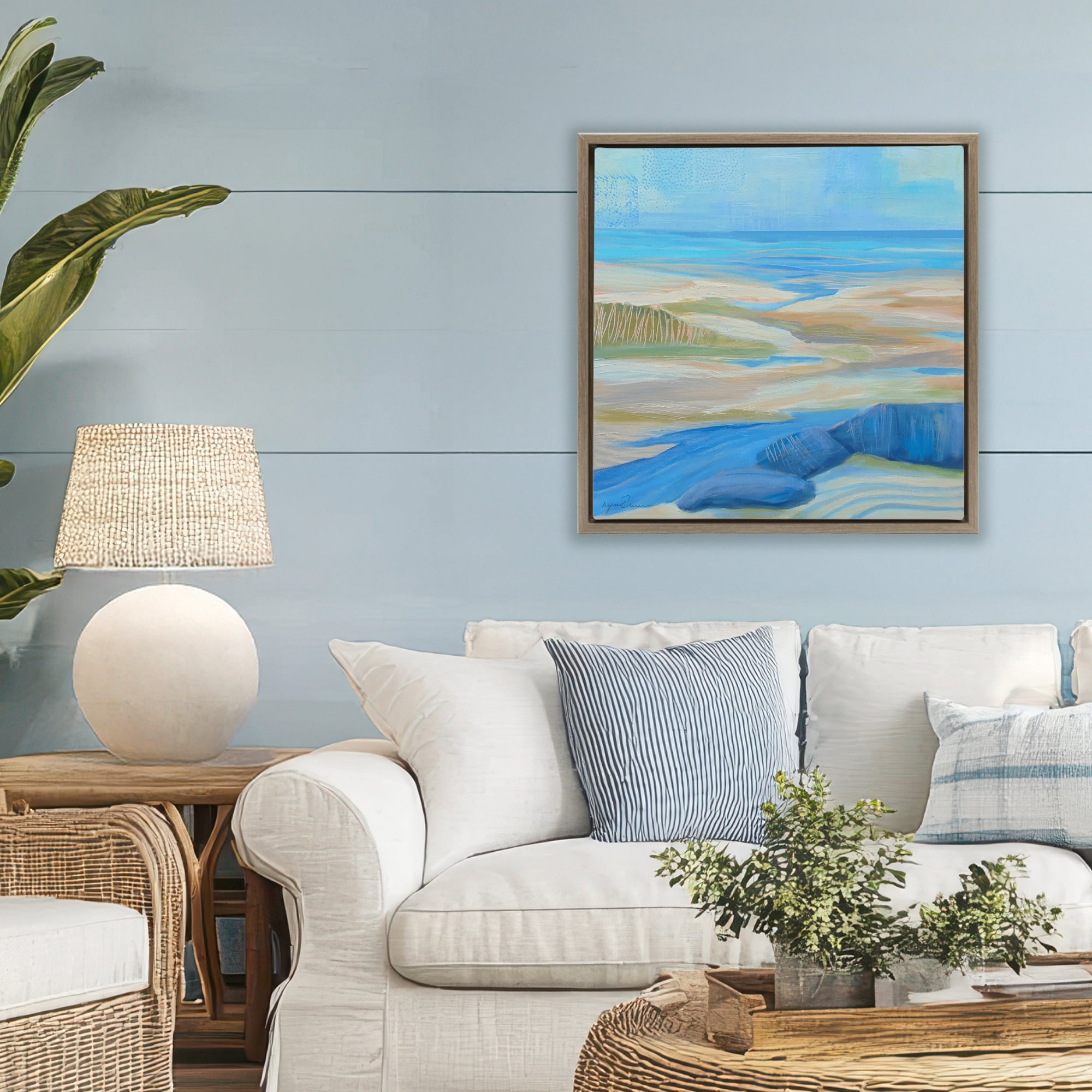 Stupell Industries Low Tide Azure Dunes Brown Framed Floater Canvas Wall Art, design by Lynn Ericson Fine Art
