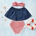 thumbnail image 4 of Fesfesfes Toddler Baby Girls Outfits Independence Day Bow One Shoulder Three-piece Suit, 4 of 9