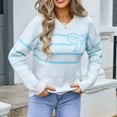 thumbnail image 2 of Womens Sweaters Long Sleeve Casual Stripe Pullover Tops Sweaters Fashion Clothes Blue M, 2 of 7