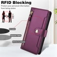 thumbnail image 6 of For Samsung Galaxy A27 5G 6.7-inch RFID Blocking Protective Purse Wallet Case For Women Men Multi-Card Slots Zipper Pocket Detachable Shoulder Strap And Wrist Strap,Shockproof Phone Case,Dark purple, 6 of 9