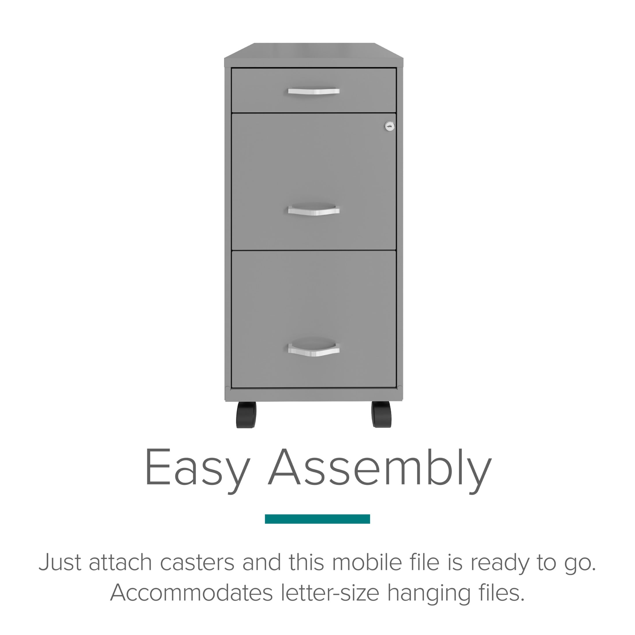 Space Solutions 18" Deep 3 Drawer Mobile Letter Width Vertical File Cabinet, Silver