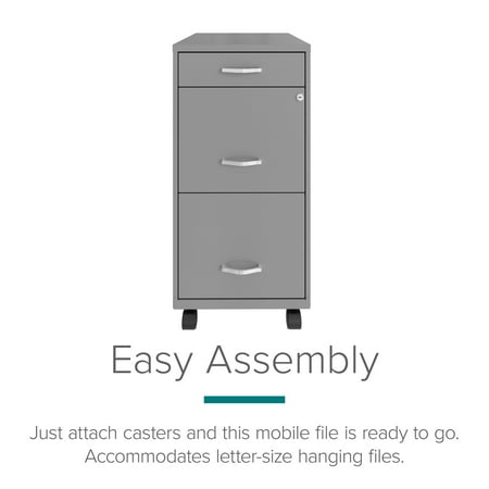 Space Solutions - 18" Deep 3 Drawer Mobile Metal File Cabinet with Pencil Drawer - Arctic Silver